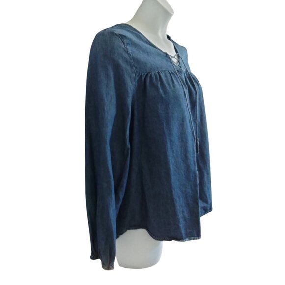 Faded Glory Womens Denim Blue Boho Style Lace-Up Long Sleeve Top Size XXL (20) - Picture 4 of 6